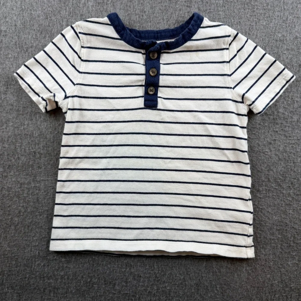 Old Navy Henley Shirt Kids‎ 3T White Navy Striped Short Sleeve Cotton Top